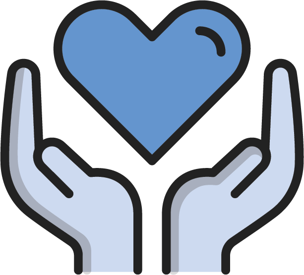Icon of hands holding up a blue heart